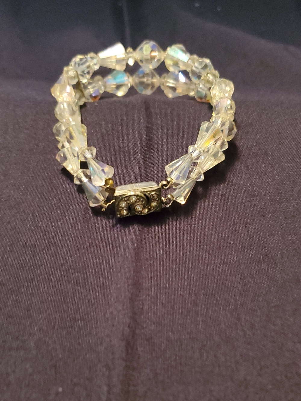 Aurora Borealis Crystal Double Strand Vintage Bracelet - Clear